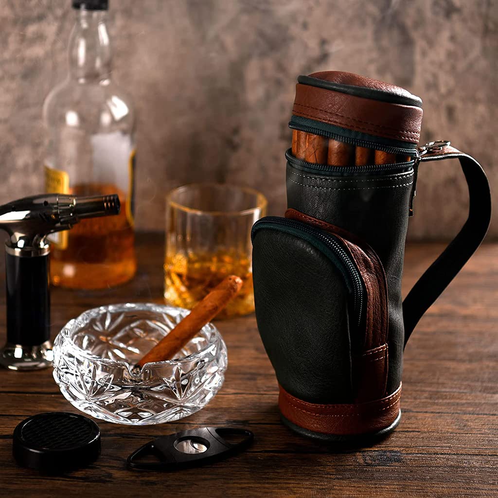 GUSTAVE Portable Travel Leather Cigar Case for 8 Cigars with Cedar Lining & Cutter | Gift for Men