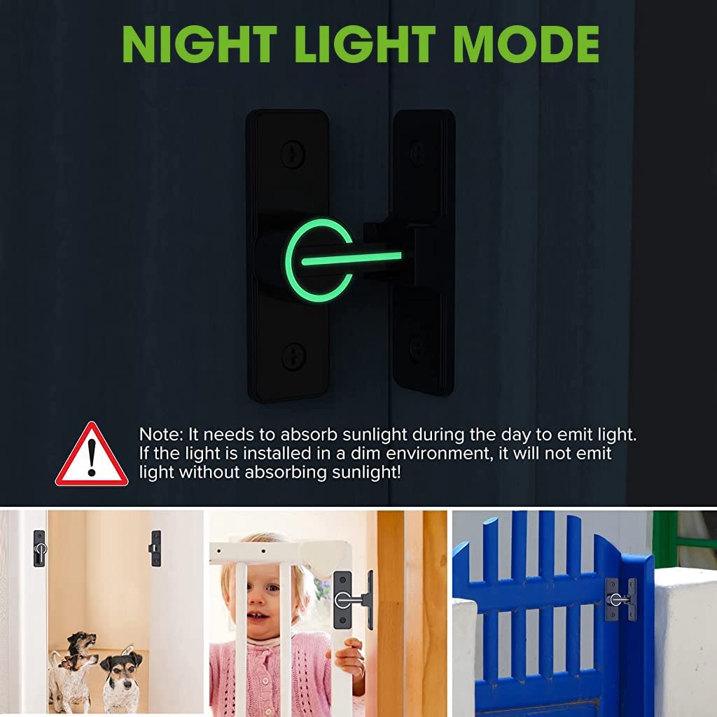 HASTHIP Zinc Sliding Door Locks for Barn, Garden and Bathroom with 90 Degree Latch and Reflective Strip | Heavy Duty Anti Break In Black Hardware