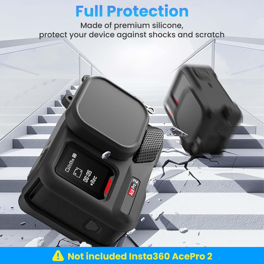 ZORBES Silicone Protective Case for Insta360 Ace Pro 2 with Lens Cap and Lanyard | Anti‑Scratch Camera Cover