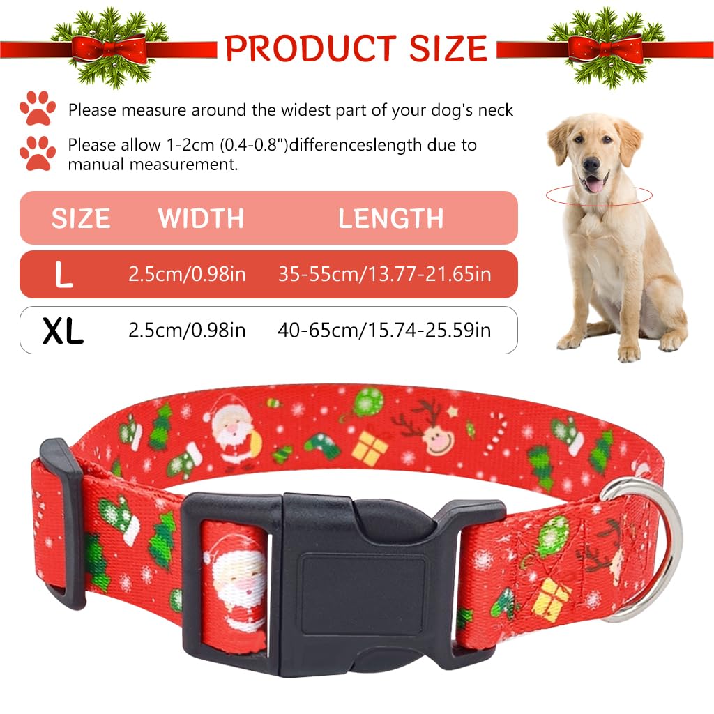 Qpets Christmas Dog Collar for Festive Dress Up with Quick Release Buckle and Metal D Ring | Adjustable 35–55 cm Red Polyester