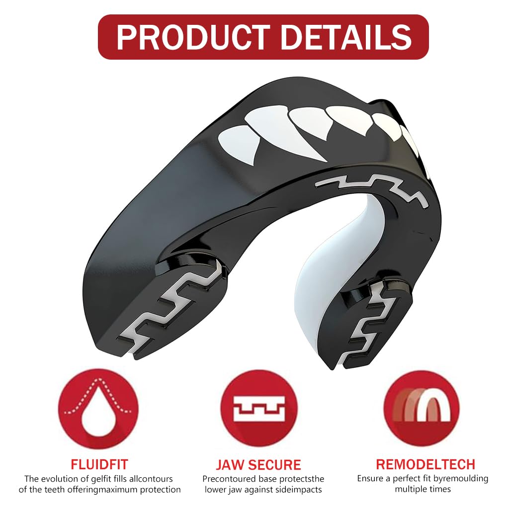 Proberos Mouthguard for Boxing and MMA featuring Shock Absorbing EVA Design 2PC Black Fangz