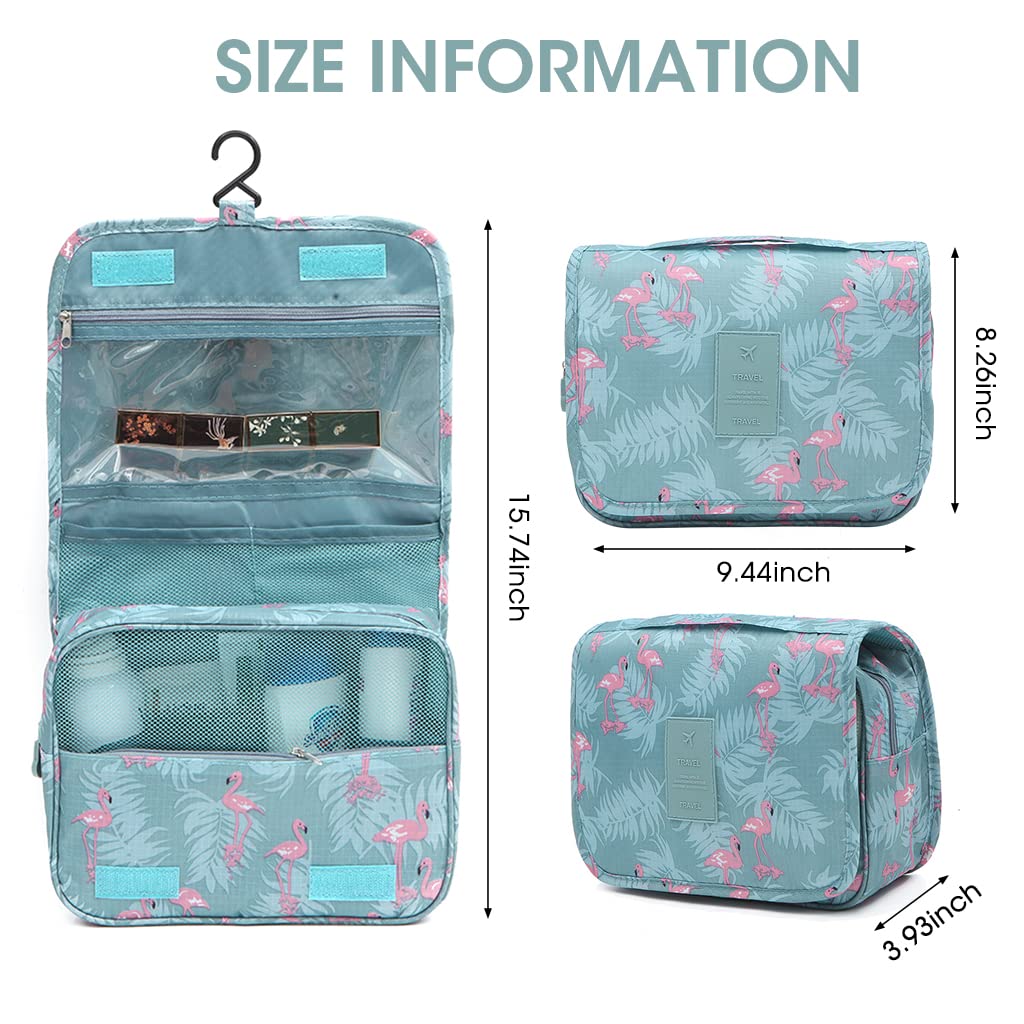 ZIBUYU Travel Cosmetic Pouch Hangable Cosmetic Organizer for Women Makeup Bag Printed Cosmetic Box Girls Cosmetic Pouch for Toiletries, Cosmetics, Skin Care Product, Makeup Brushes-Blue Flamingo