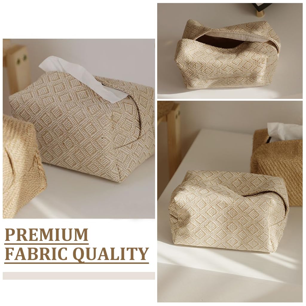 HASTHIP Tissue Paper Box Holder for Table and Bathroom with 17 x 9.5 x 8 cm Fit | Cotton Linen Beige Organizer