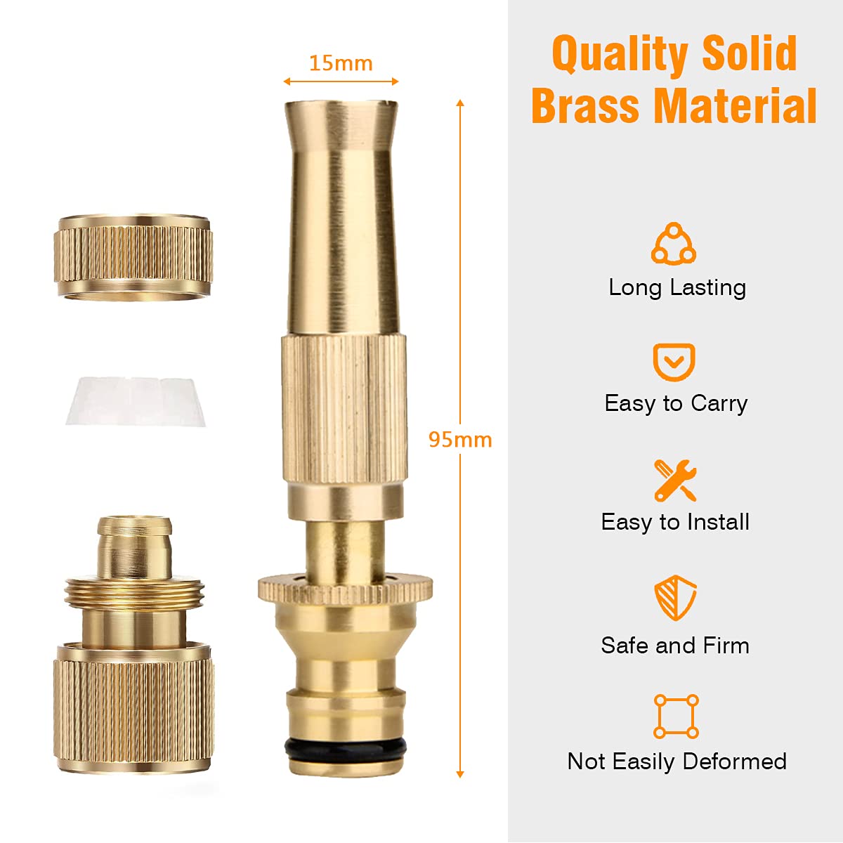 HASTHIP Brass Water Spray Gun Car Wash Nozzle, High Pressure Nozzle Spray Water Gun, Water Jet Hose Nozzles, Suitable for 1/2  Inch Hosepipe (Inner Diameter 13mm Outer Diameter 16mm)