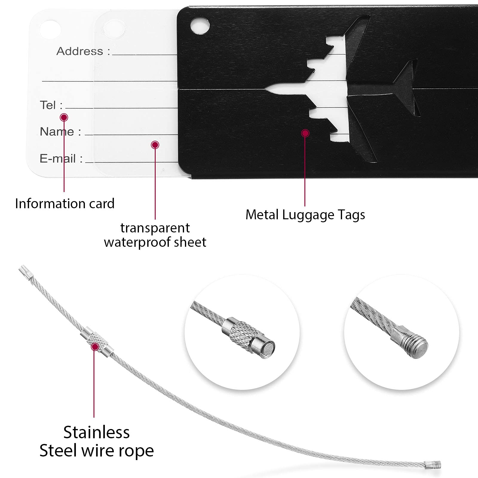 ZIBUYU  4pcs Aluminum Alloy Luggage Tag Metal Tags for Luggage Tags & Suitcases Luggage & Travel Stainless Loop Anti-Break Cruise Luggage Tag