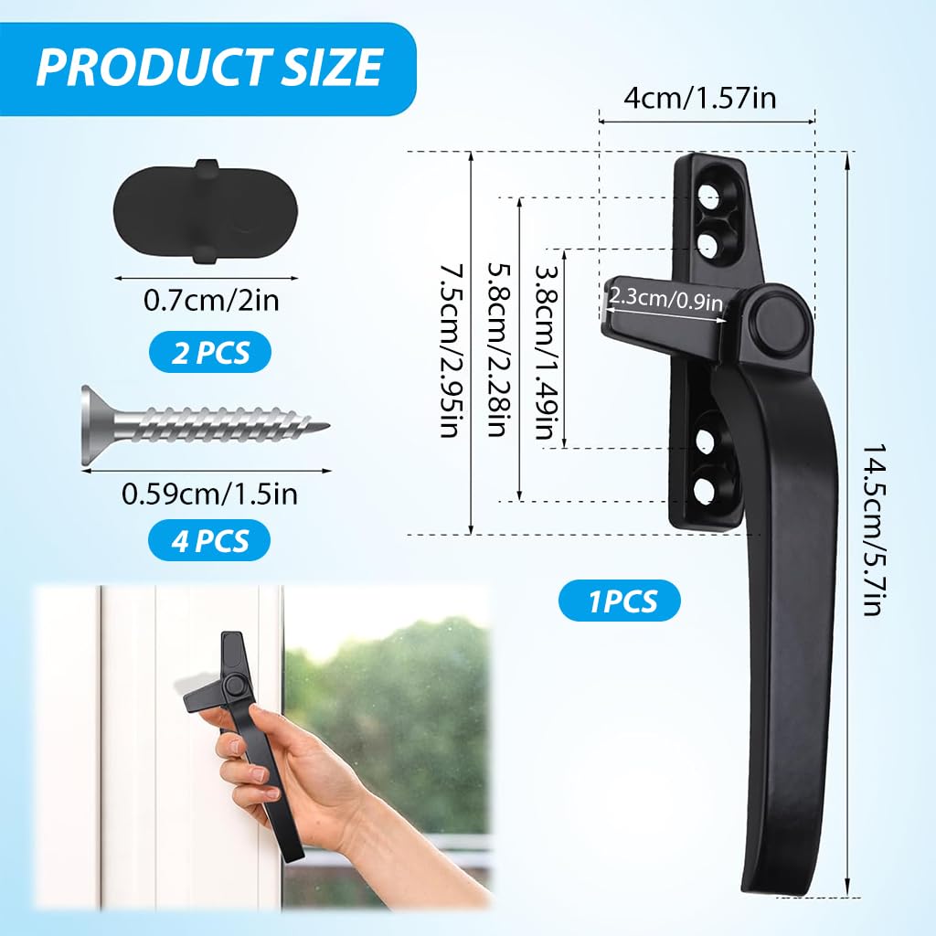 Serplex® Window Handles for UPVC Windows Lockable Right Cockspur Window Handle Black Double Glazing Aluminum Zinc Alloy with Fixing Screws, Window Handle Replacement for Home Windows and Doors