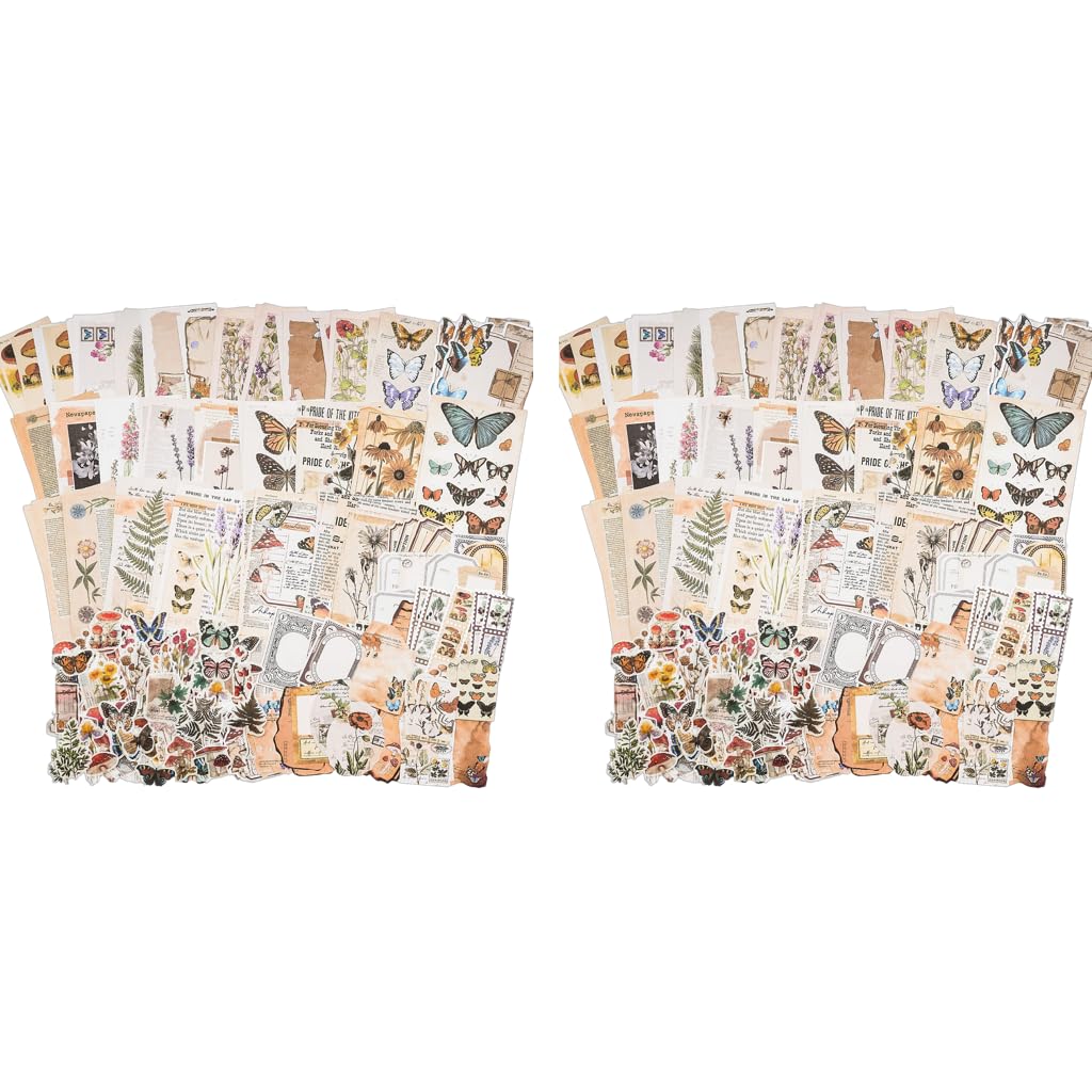 HASTHIP Vintage Journal Supplies Pack for Scrapbooking and Art Journaling | 200 pcs Reusable Paper and Washi Stickers