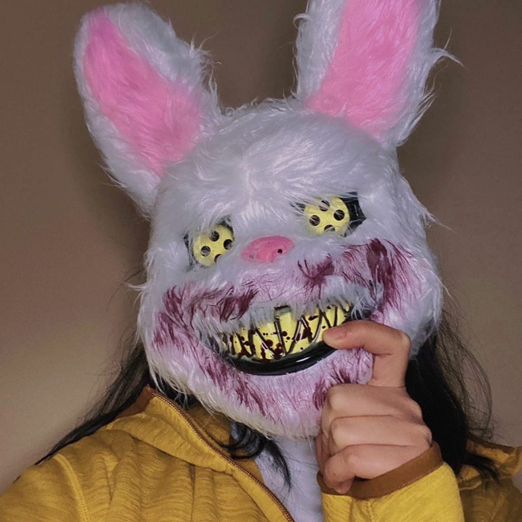 PATPAT® Halloween Party Mask, Scary Mask Bloody Bunny Mask, Plush Head Mask, Cosplay Costume Props Halloween Party Decorations (White)