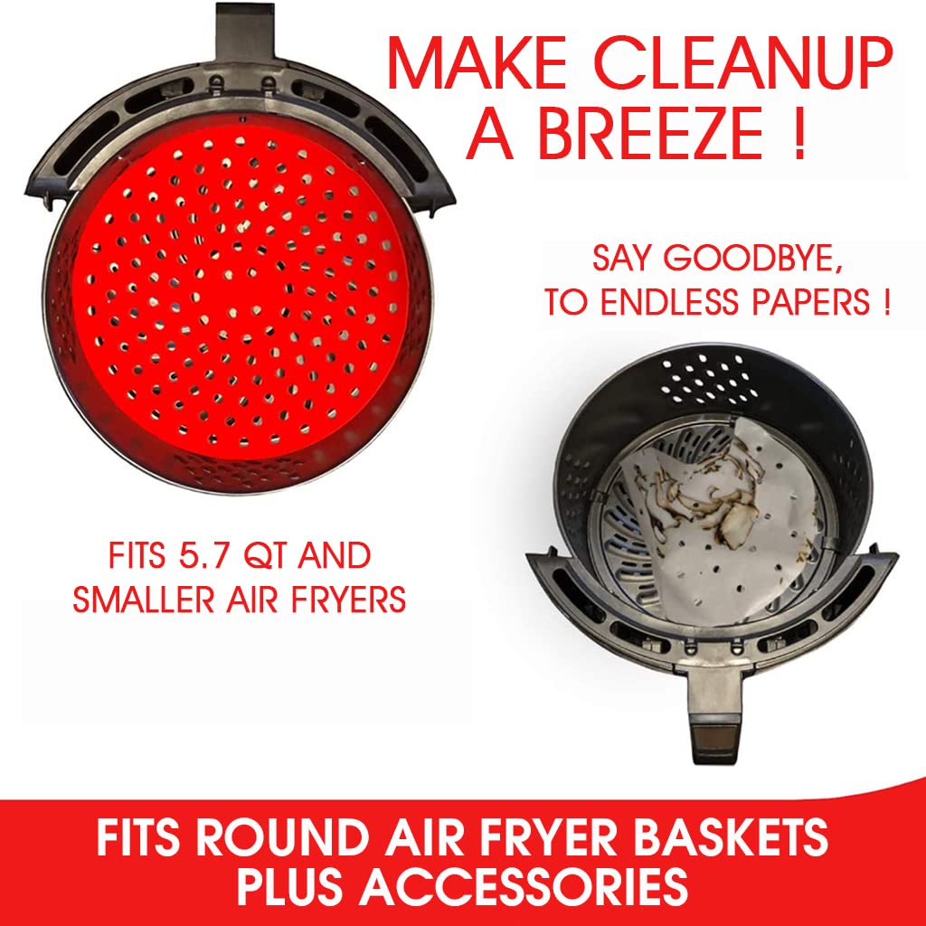 HASTHIP® Reusable Silicone Air Fryer Liners, 8 Inch Non-Stick Easy Clean Air Fryer Accessories, Round Air Fryer Oven Pads Foodgrade Silicone Heat Resistant (1 Red + 1 Black)