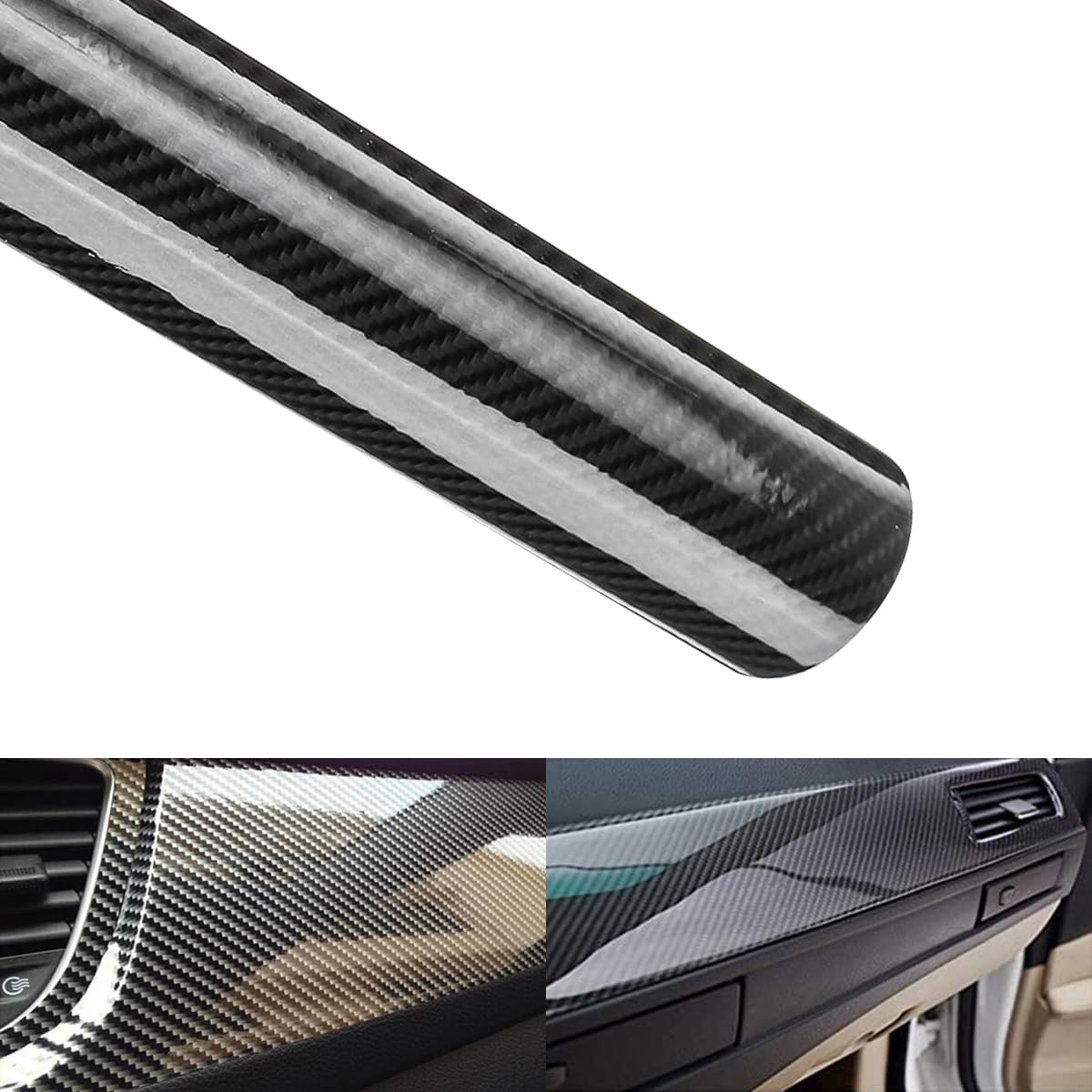 ZIBUYU Gloss Carbon Fiber Car Wrap Film 30x152 cm for Vehicle Surfaces featuring UV-Resistant Peel and Stick Design