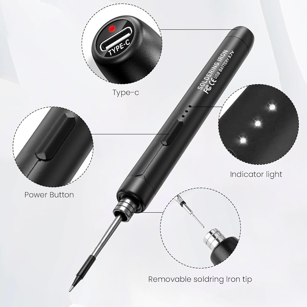 Serplex® Cordless Electric Soldering Iron Pen USB Rechargeable Quick Heat-Up Adjustable Temperature for Precision Work Includes Stand USB Cable Storage Case Ideal for DIY Jewelry Tasks 3PCS