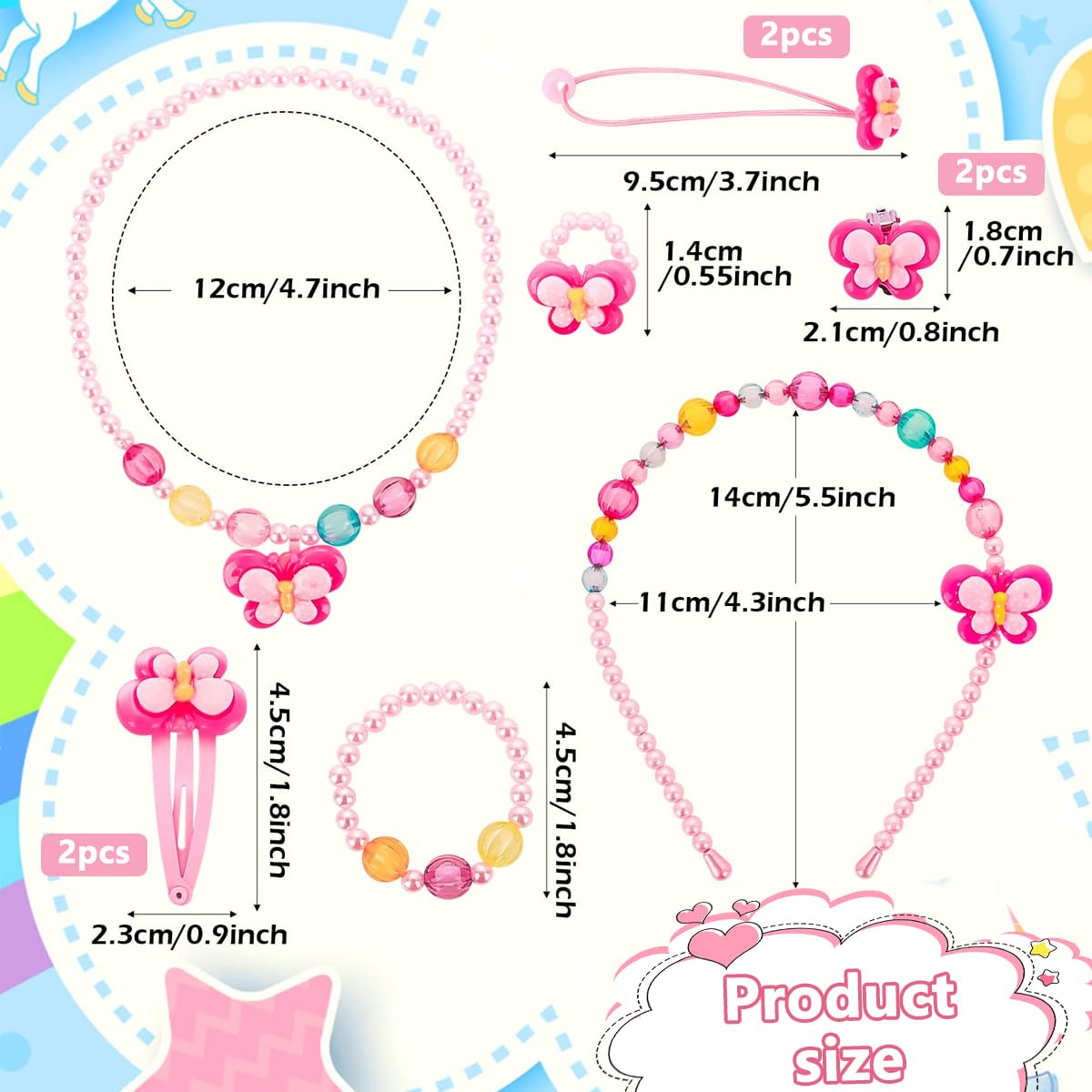 Venzina® Jewellery Set for Girls, Includes Plush Handbag, Necklace, Bracelet, Ring, Hairband, Hair Clips Kit, Cute Kids Princess Party Costume Jewelry for 3-10 Years Old Dress up Pretend Play