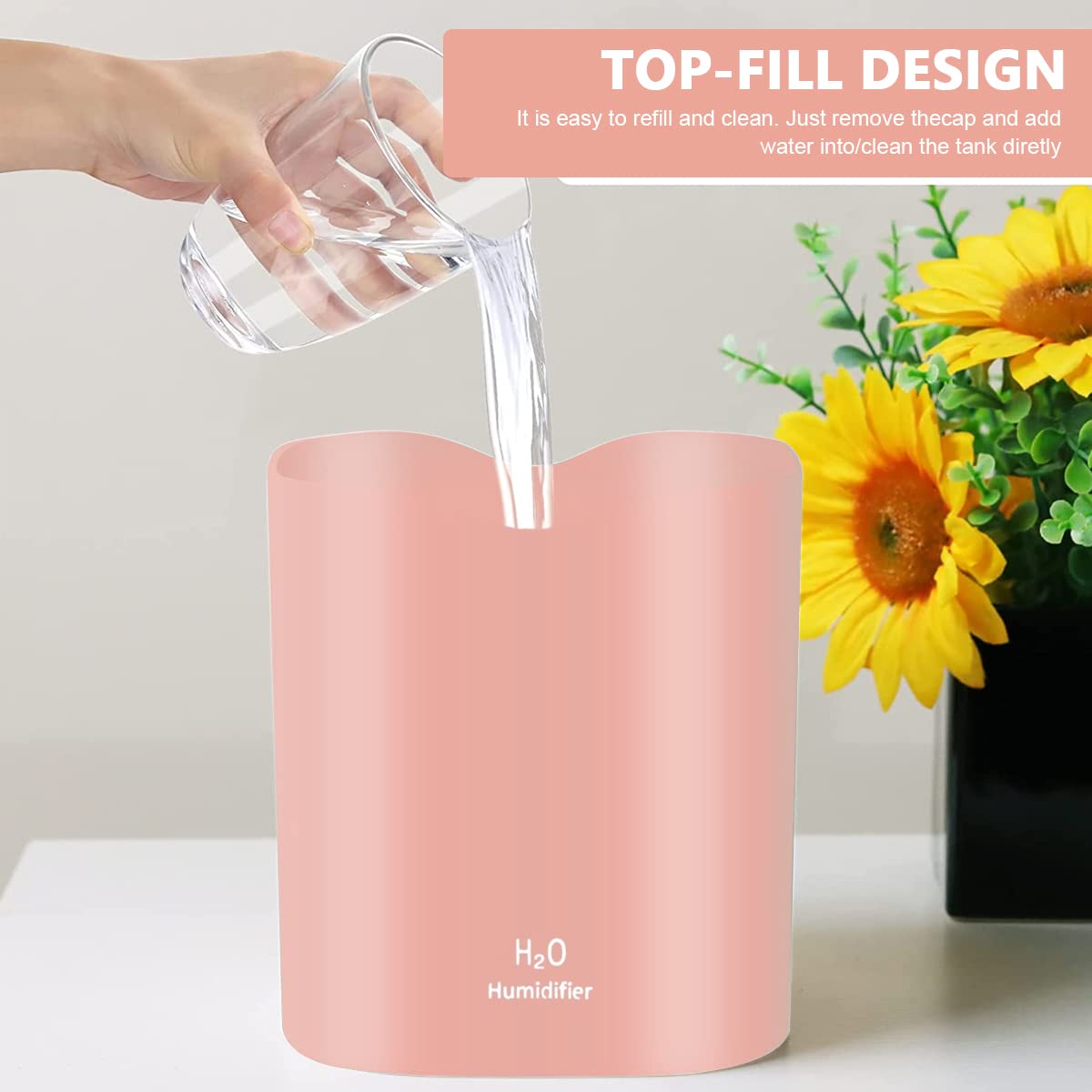 HANNEA Humidifier for Room with 2L Dual Spray Nozzle and 7 Color Light | Quiet USB Design