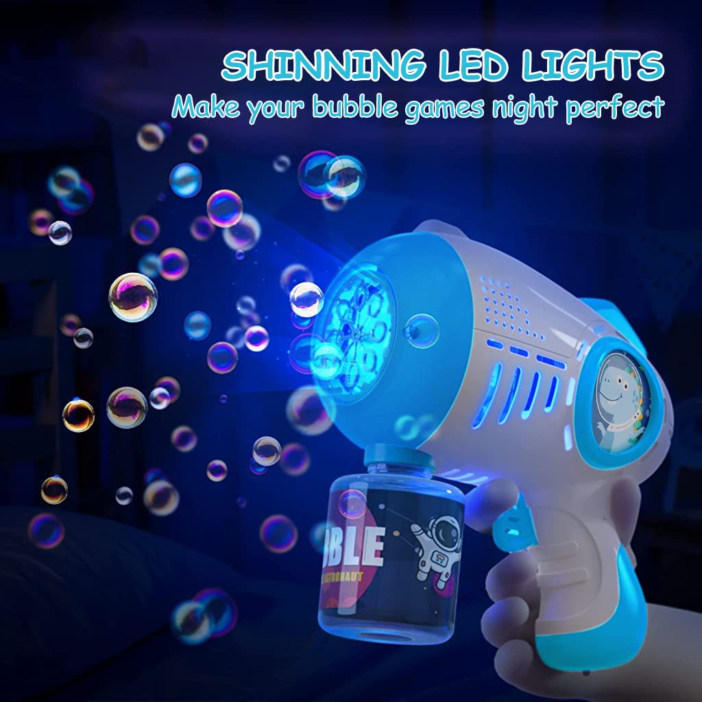 PATPAT Bubble Gun for Kids with 8-Nozzle LED Bubble Maker and 1 Bottle Refill Solution | Blue