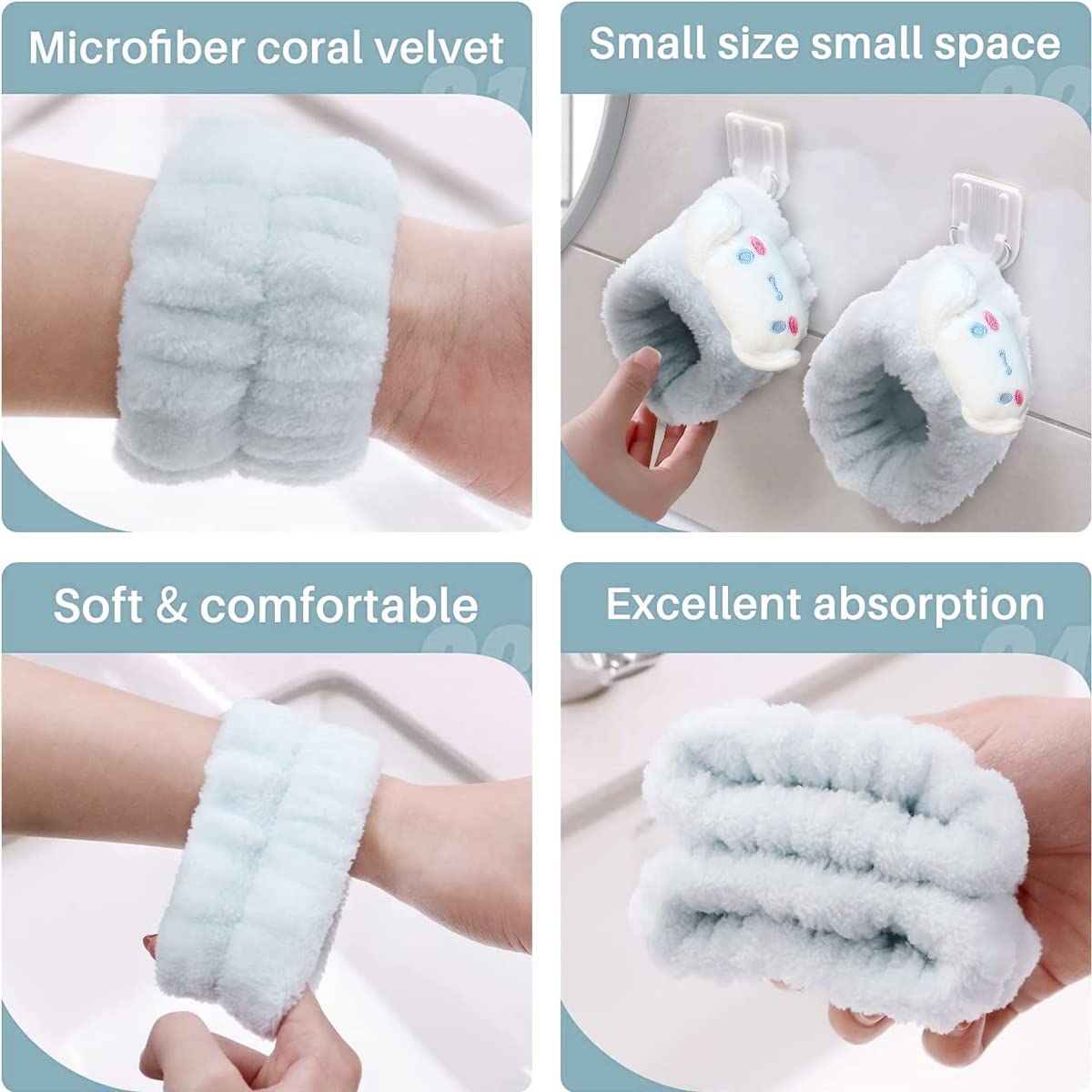 MAYCREATE Spa Face Wash Wrist Band for Women with Absorbent Microfiber Flannel | 1 Pair