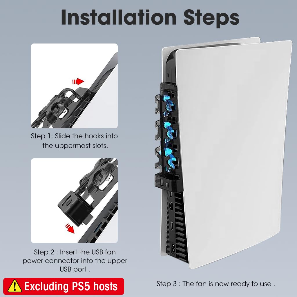 ZORBES® PS5 Cooling Fan with LED PS5 Cooling Fan with 3 Mini Fans Efficient Cooling System DIY PS5 Modification PS5 Accessories Universal USB PS5 Cooling Fan for Disc and Digital Editions