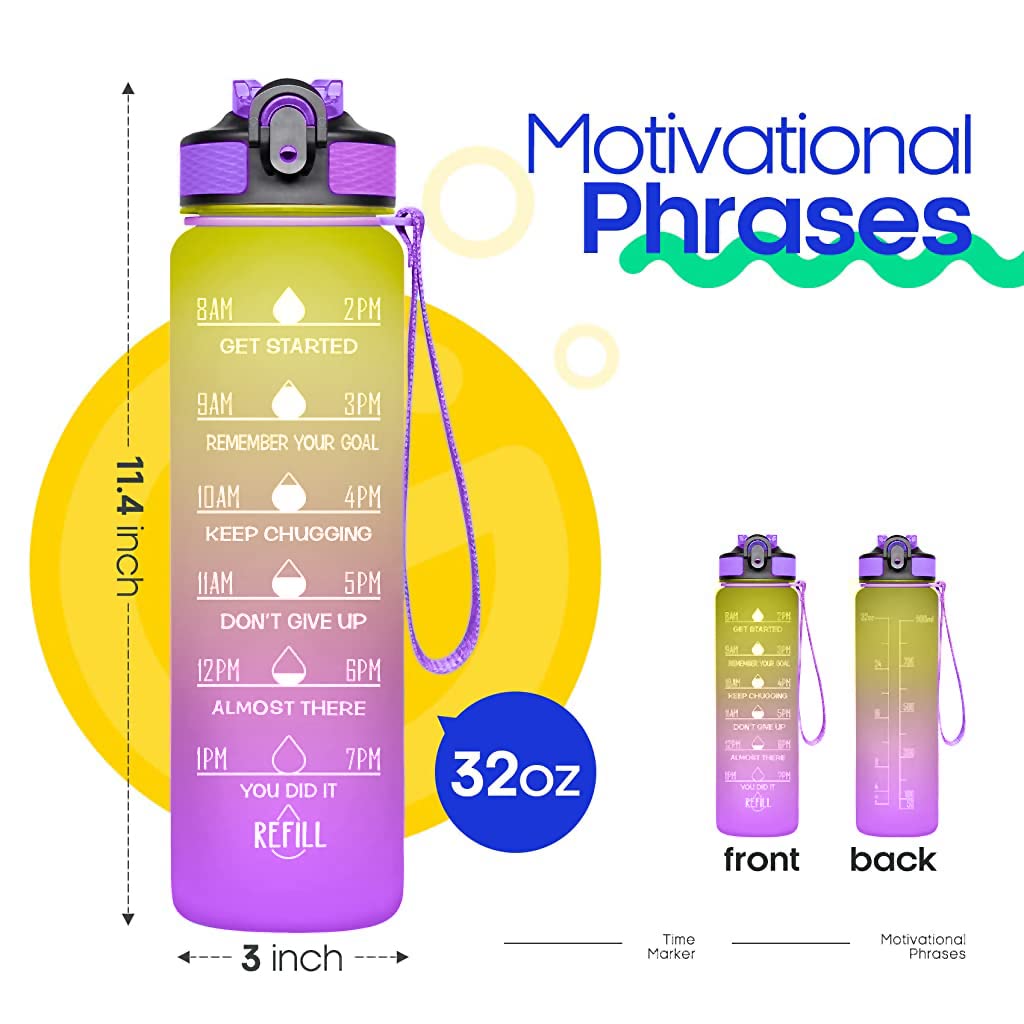 Proberos  Water Bottles for Kids 1 Litre BPA Free Motivational Water Bottle with Straw Reminder Gym Bottles for Men with Time Marker Leak Proof Lid for Workout Use Hiking, Keep You Stay Hydrated (Yellow)