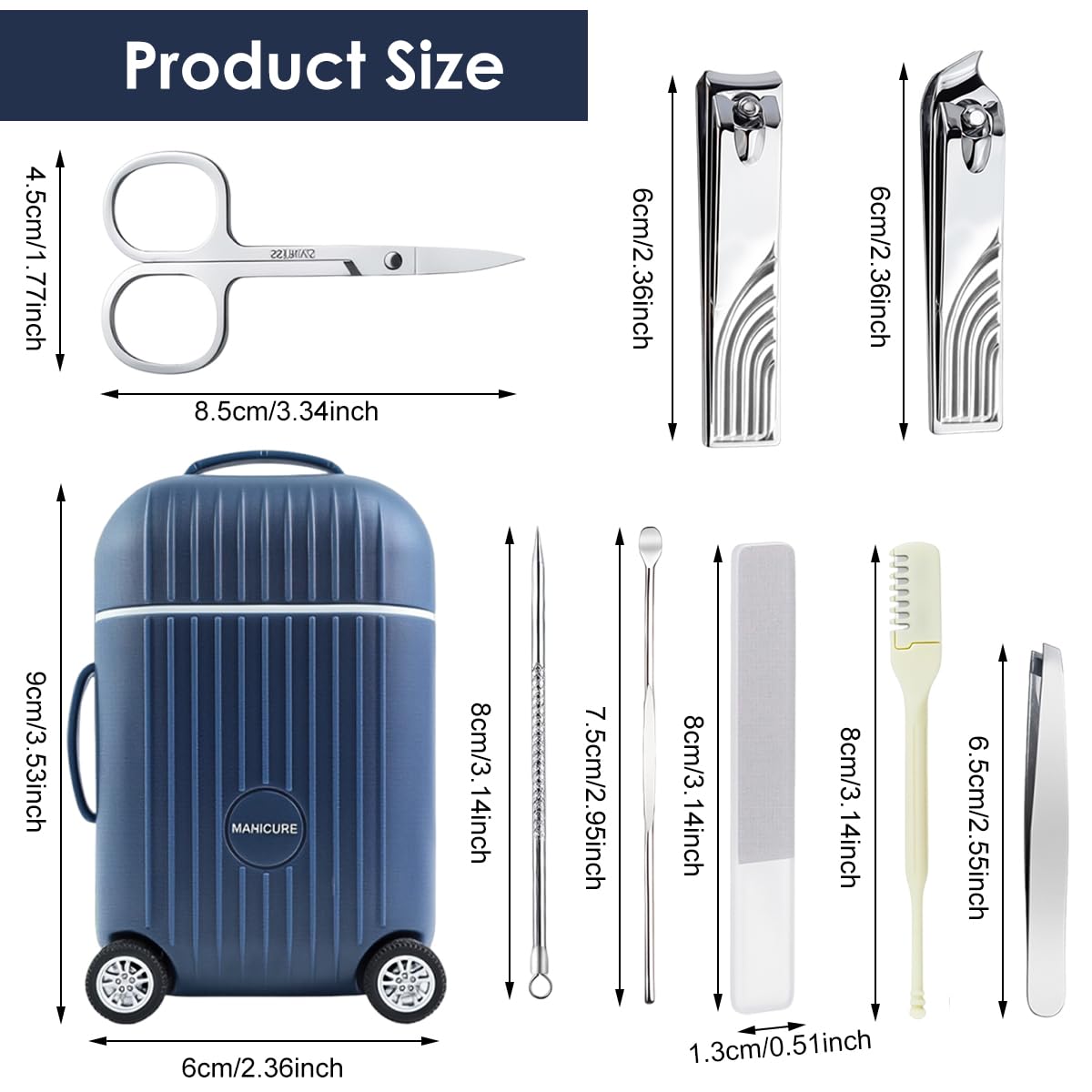 MAYCREATE Grooming Kit for Personal Care with 8 Stainless Steel Tools and Travel Case | Manicure Gift Set