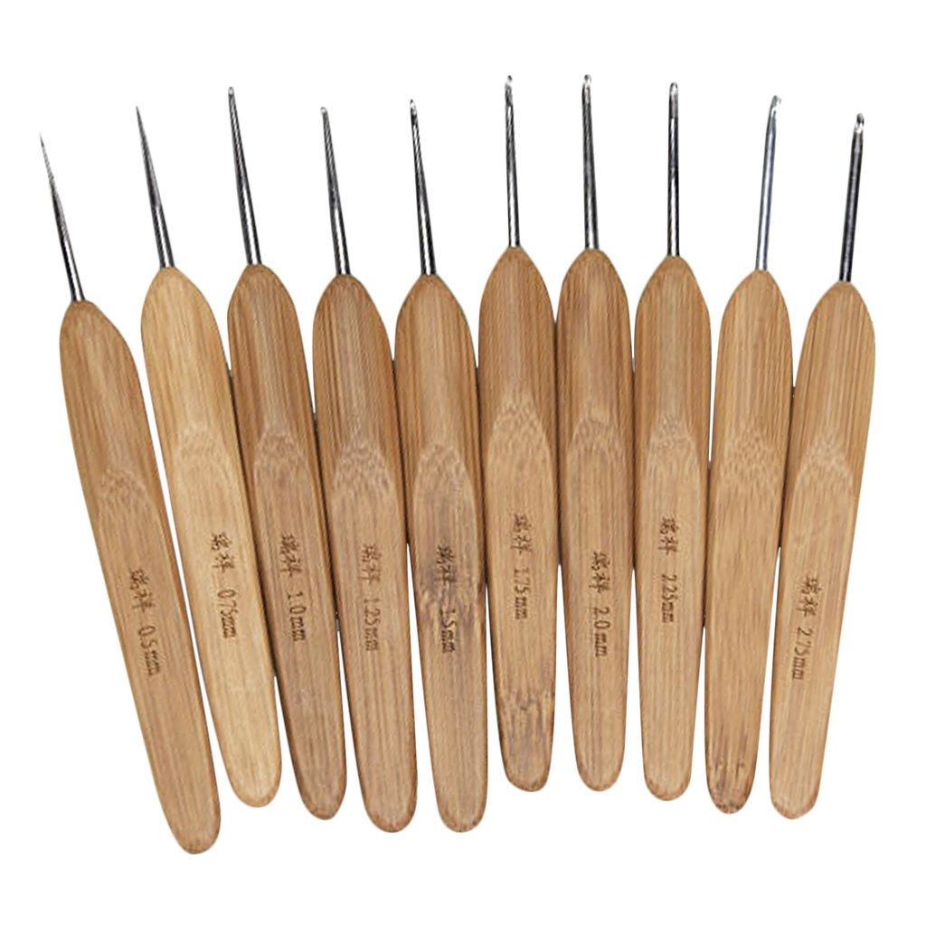 Supvox® Imported Set of 10pcs Metal Crochet Hooks with Bamboo Handles 0.5-2.75mm