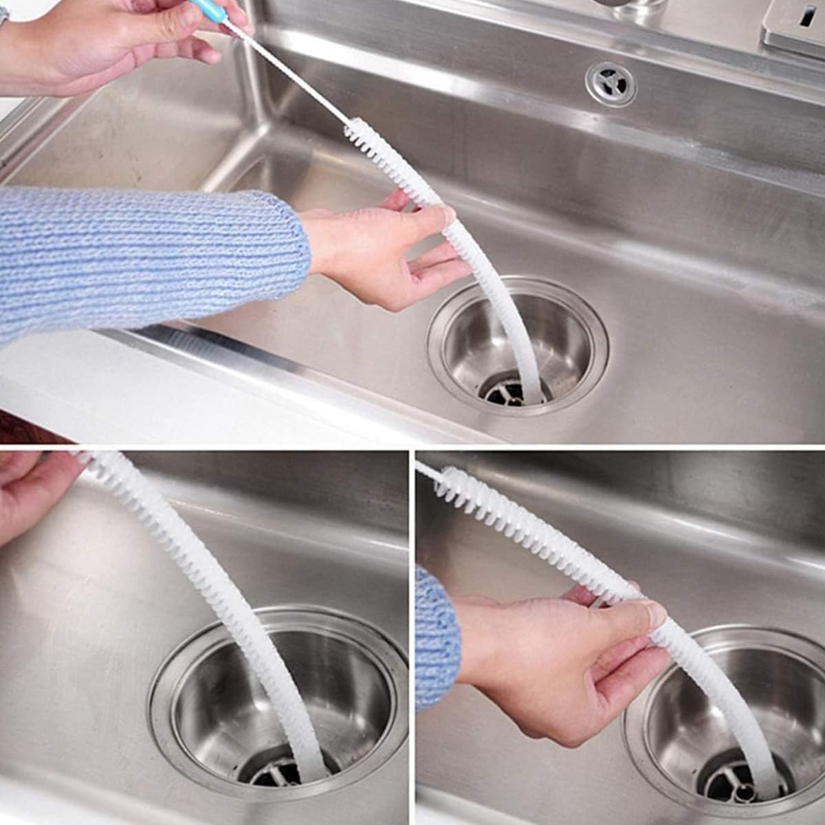 HASTHIP Flexible Sink Water Pipe Drain Dredge Tool for Bathroom Cleaning with 27.56 in PET Wire Brush | Prevents Clogs and Improves Drainage Flow