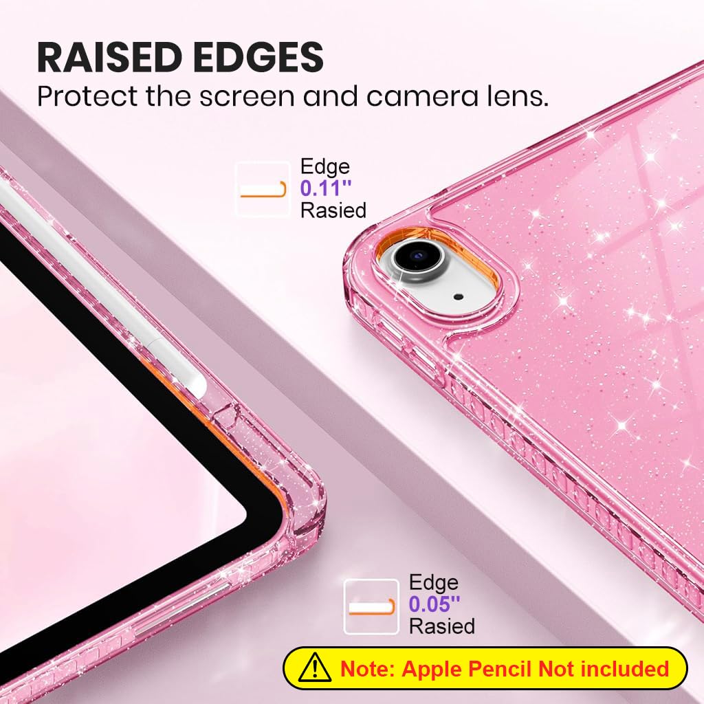ZORBES iPad Case for 10th 2022 and 11th 2025 10.9 and 11 in with Pencil Holder and Stand | Sparkling Hot Pink Anti Scratch Cover