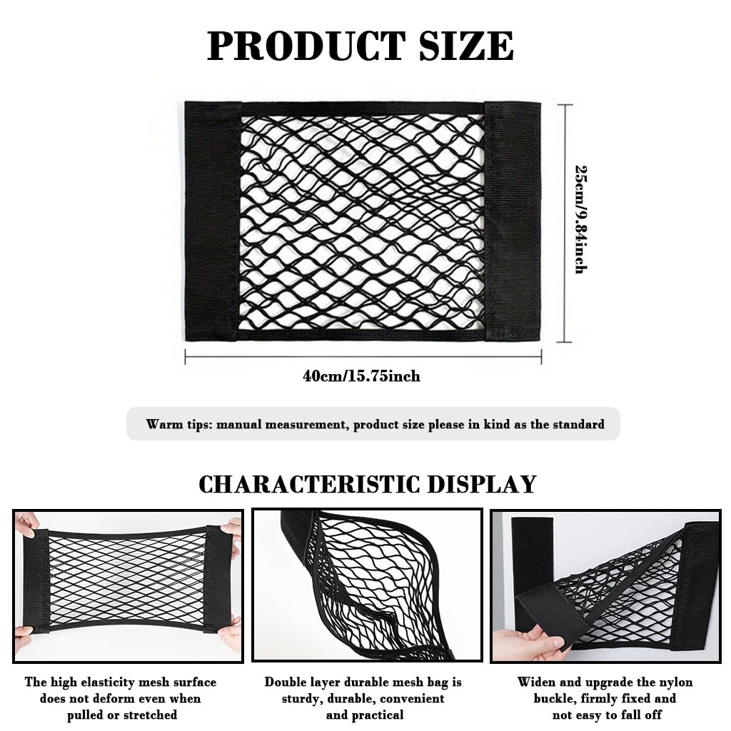 HASTHIP Self Adhesive Storage Nets for Car and Home featuring 25x40cm Stretchy Nylon Mesh | 2 Pack