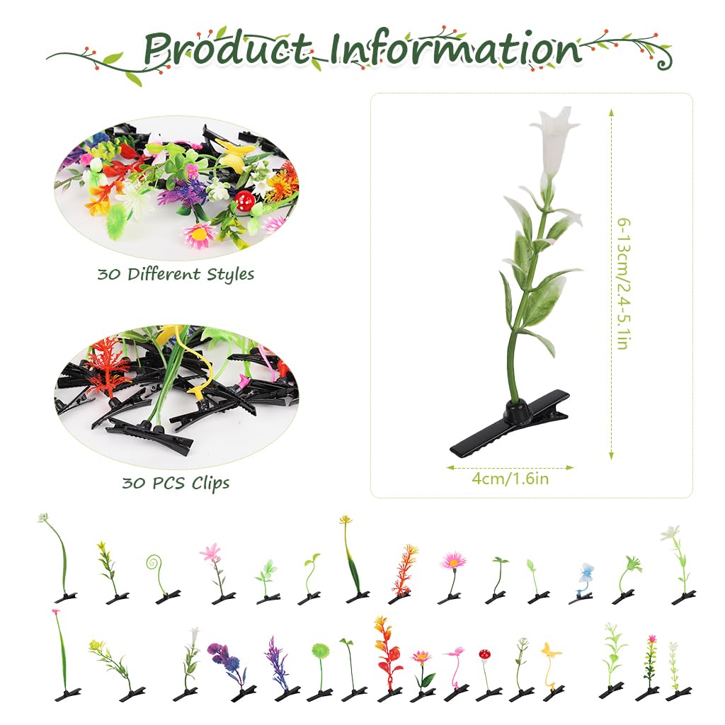 MAYCREATE Hair Clips for Women with 30 Floral Plant Designs and Metal Pins | Cute Gift Set