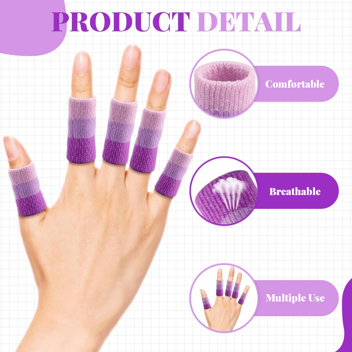 HASTHIP Crochet Finger Guard for Knitting and Sports with 10PCS Stretchy Nylon Purple Sleeves