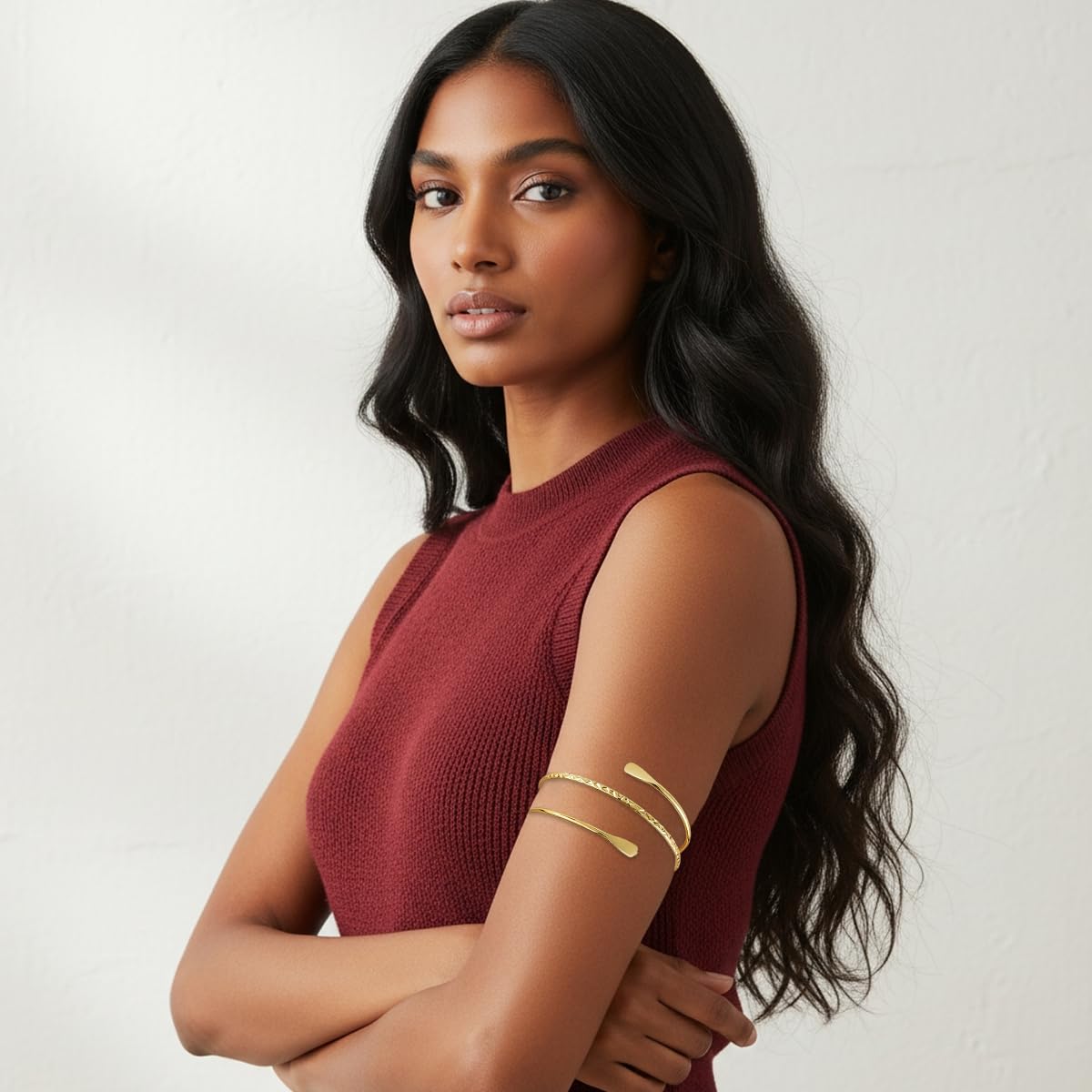 Zibuyu Arm Cuff Bracelet for Women with Adjustable Open-End Design in Nickel-Free Alloy | Elegant Party and Daily Wear Accessory