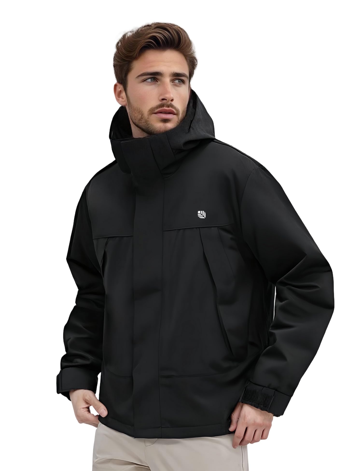 Venzina Men's Windproof Hiking Jacket for Trekking with Detachable Hood and Mesh Liner | Black 2XL