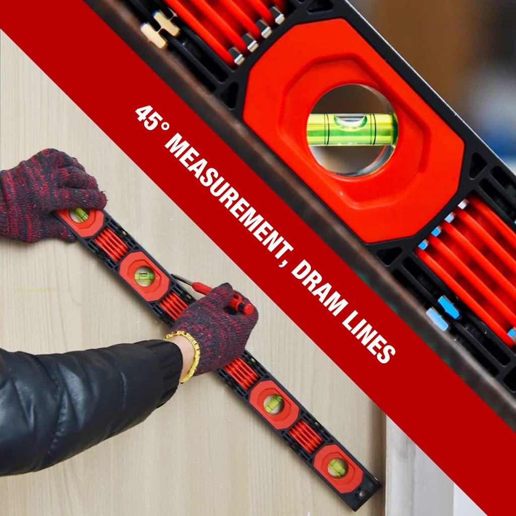 Serplex Foldable Level for Carpenters and Woodworkers featuring 8 Magnets and 4 Bubbles | 28 Inch Aluminum Tool