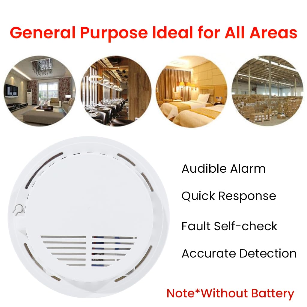 HASTHIP® Smoke Detector Smoke Alarm Fire Alarm with Photoelectric Sensor, 85dB High Decibel Smoke Alarm with Flashing Light Alarm for Home, Office, Kitchen Battery Operated (Battery Not Included)