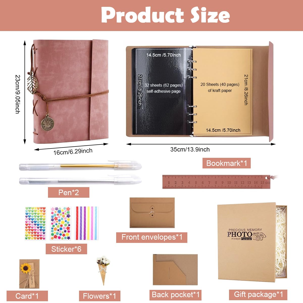 HASTHIP Photo Album Kit for DIY Scrapbooking with 52 Sheets 104 Pages PU Leather Cover