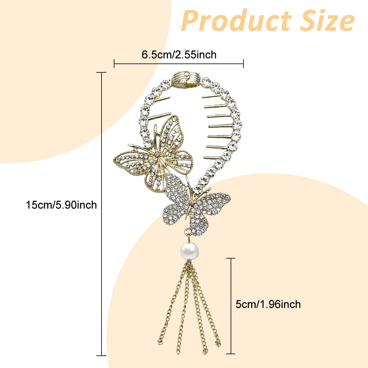 Venzina Butterfly Bow Hair Clip for Wedding and Daily Use featuring Self Lock Claw | Rhinestone Tassel Design for Women Girls