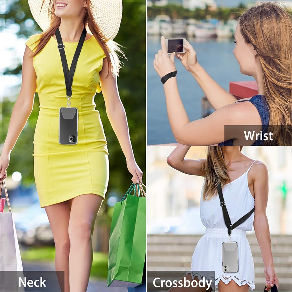 ZORBES Phone Lanyard Phone Hand Strap Set Phone Neckstrap for All Phone Case Adjustable Black Phone Sling with 2 Self-Adhesive Inserts Phone Sling Hand Strap, Not Includes Phone Case