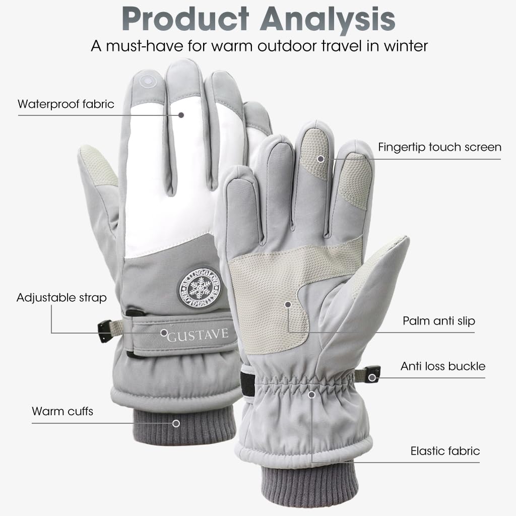 GUSTAVE Winter Gloves for Women with Touch Screen Fingertips and Anti Slip Palm | 26cm Length