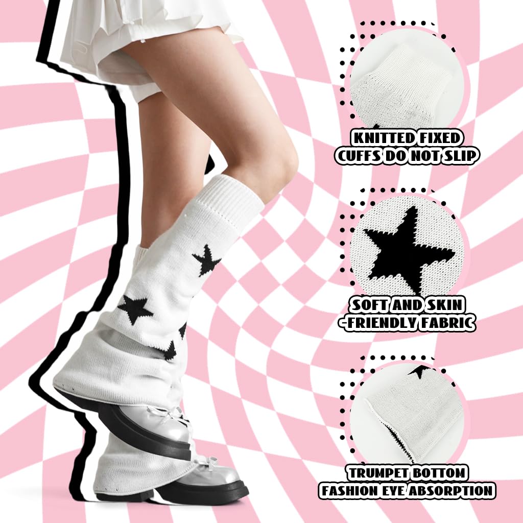 SANNIDHI Leg Warmers for Women featuring Elastic Anti Slip Fit and 20.4 in Length | Y2K Star Print Knit Socks for Winter