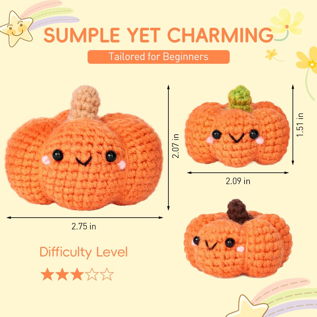 PATPAT DIY Crochet Material Kit for 3 Pumpkin Ornaments with Step-by-Step Tutorial | Kids Craft Set