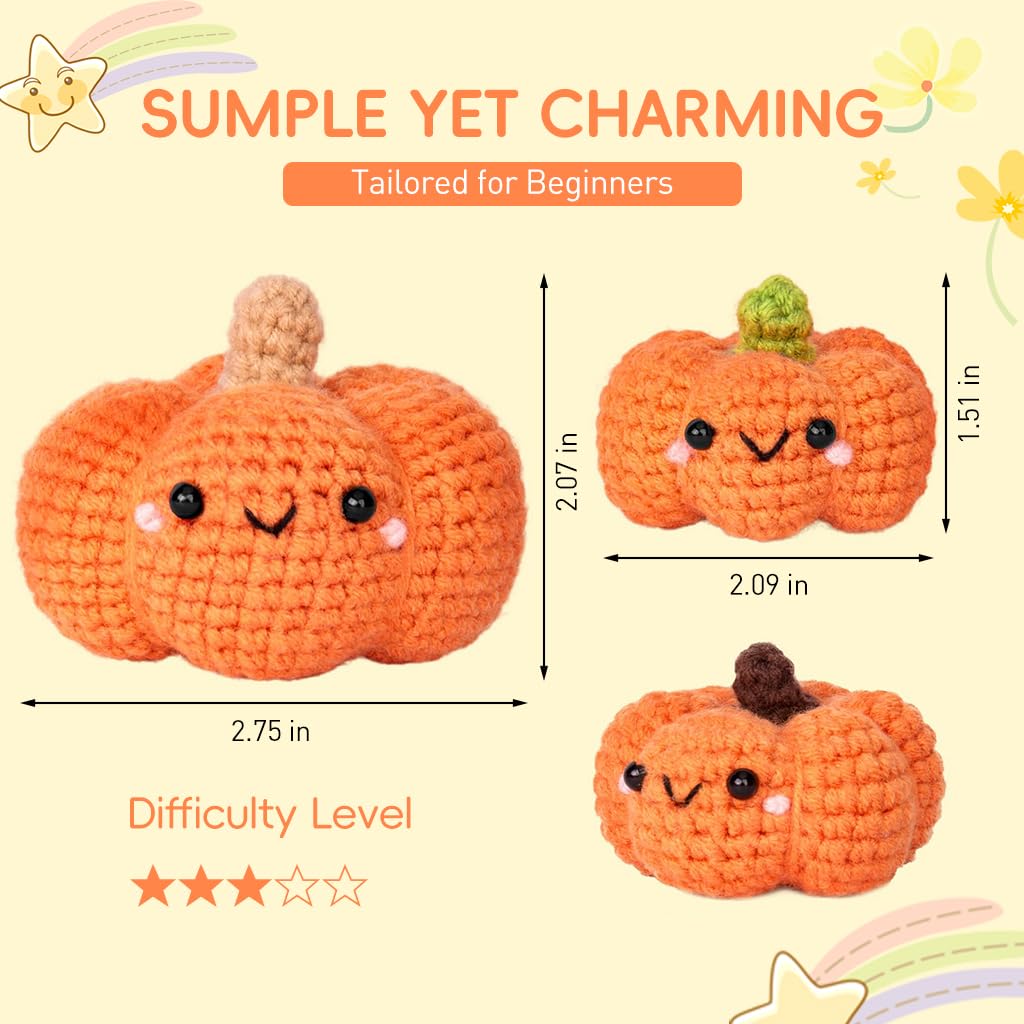 PATPAT® DIY Crochet Material Kit Halloween Kawaii Pumpkin Crochets Ornament Handmade Crochet Material Kit Halloween DIY Crochet Charm Ornament Beginners Crochet Kit with Tutorial