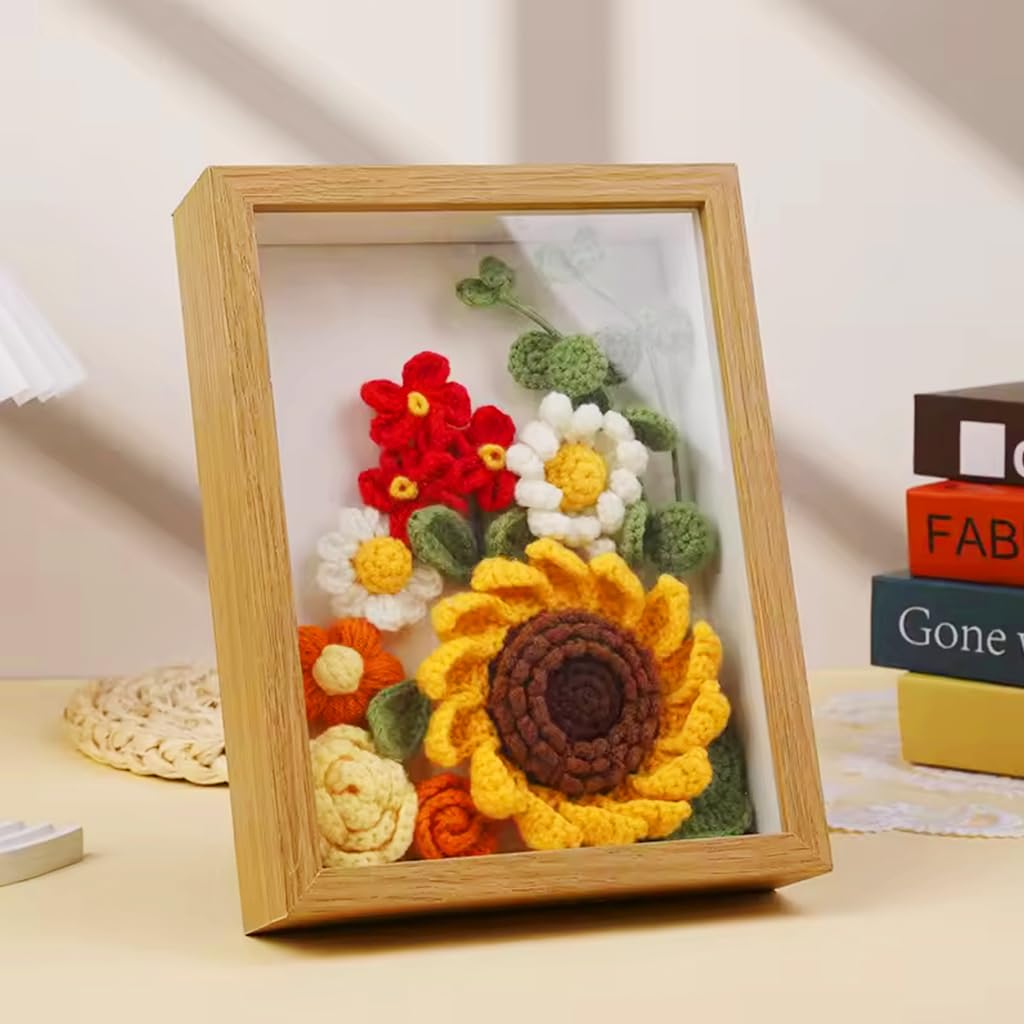 PATPAT® DIY Crochet Kit Sunflower Oil Paint Crochet Material Kit with Photo Frame, Tools & Tutorials Starter Friendly DIY Crochet Gift Mother's Day Gift DIY Crochet Sunflower Photo Frame Material Kit