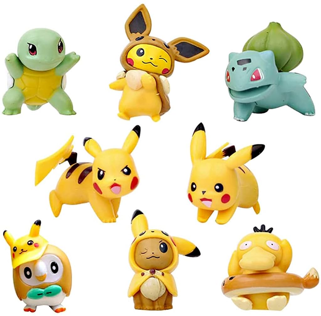 HASTHIP® 8 Pcs Mini Pikachu Figurines Miniature Animal Statue Fairy Garden Accessories Bonsai Craft for Garden Decoration Car Interior Decoration (Yellow)