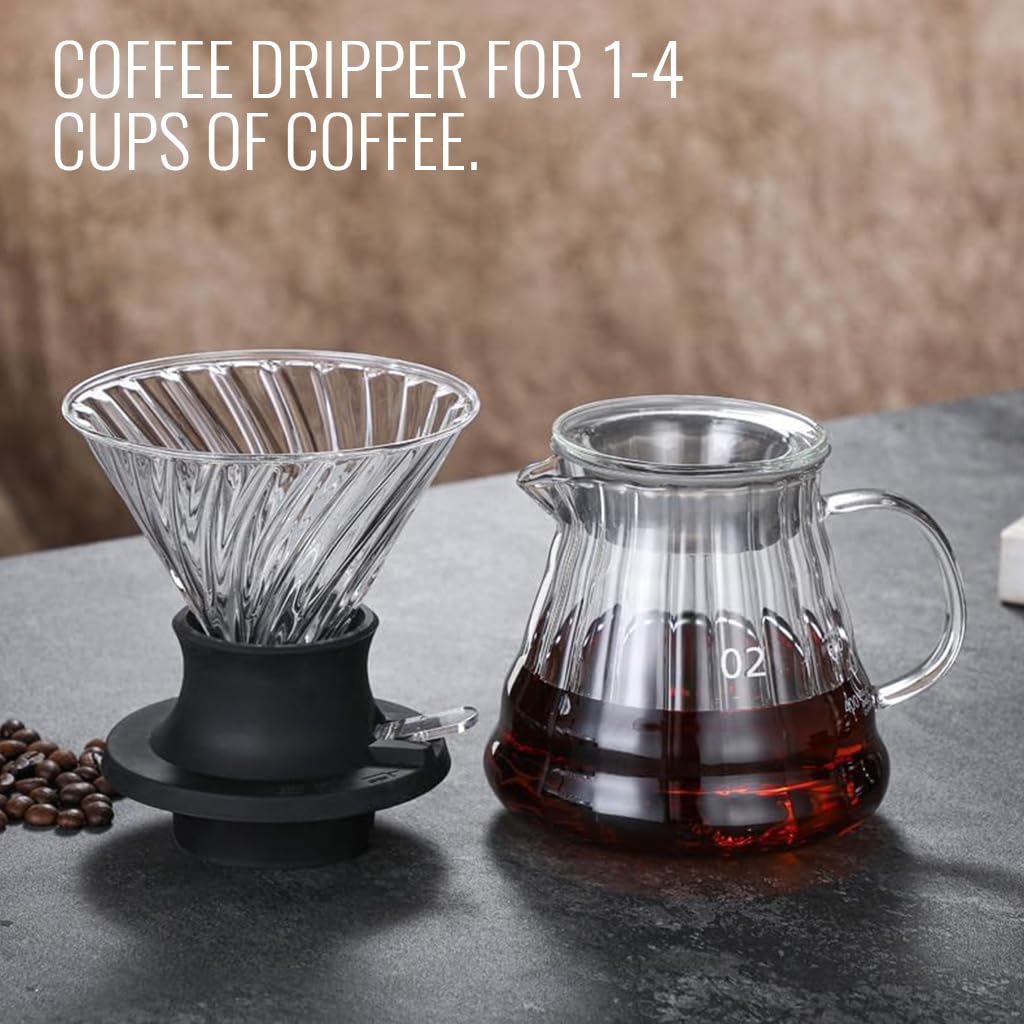 Supvox Coffee Dripper for 1–4 Cups with V60 Size 02 Cone and Silicone Stand | Borosilicate Glass