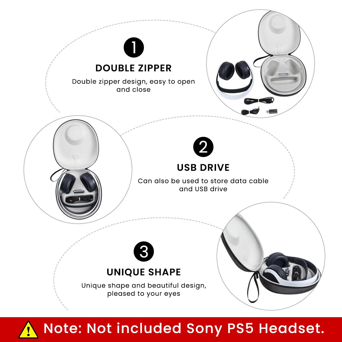 Verilux Carrying Case for Sony PS5 Headset with Hard EVA Shell and Cable Slot | Water‑Resistant Travel Storage