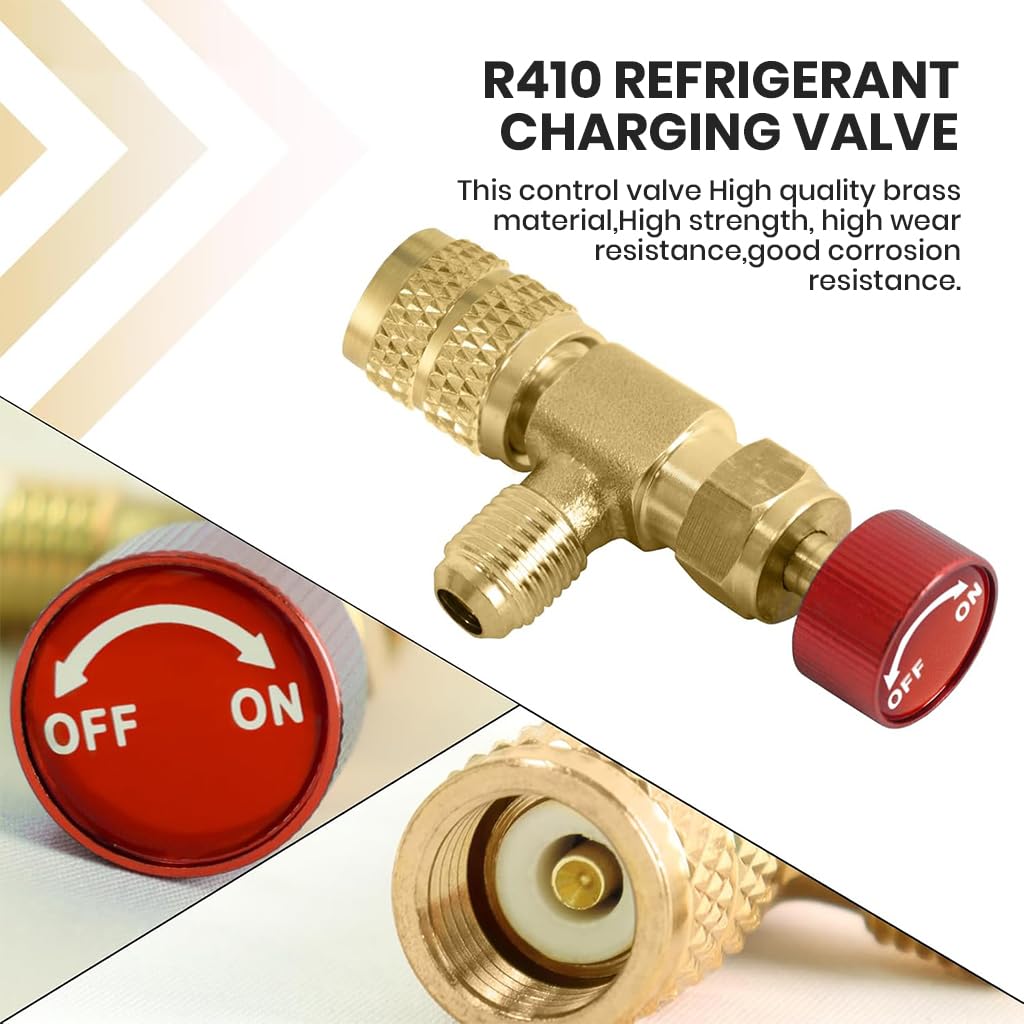 HASTHIP Refrigerant Valve for Air Conditioner R22 R410A 1/4 SAE to 5/16 SAE Brass Adapter with Easy Twist Knob Control
