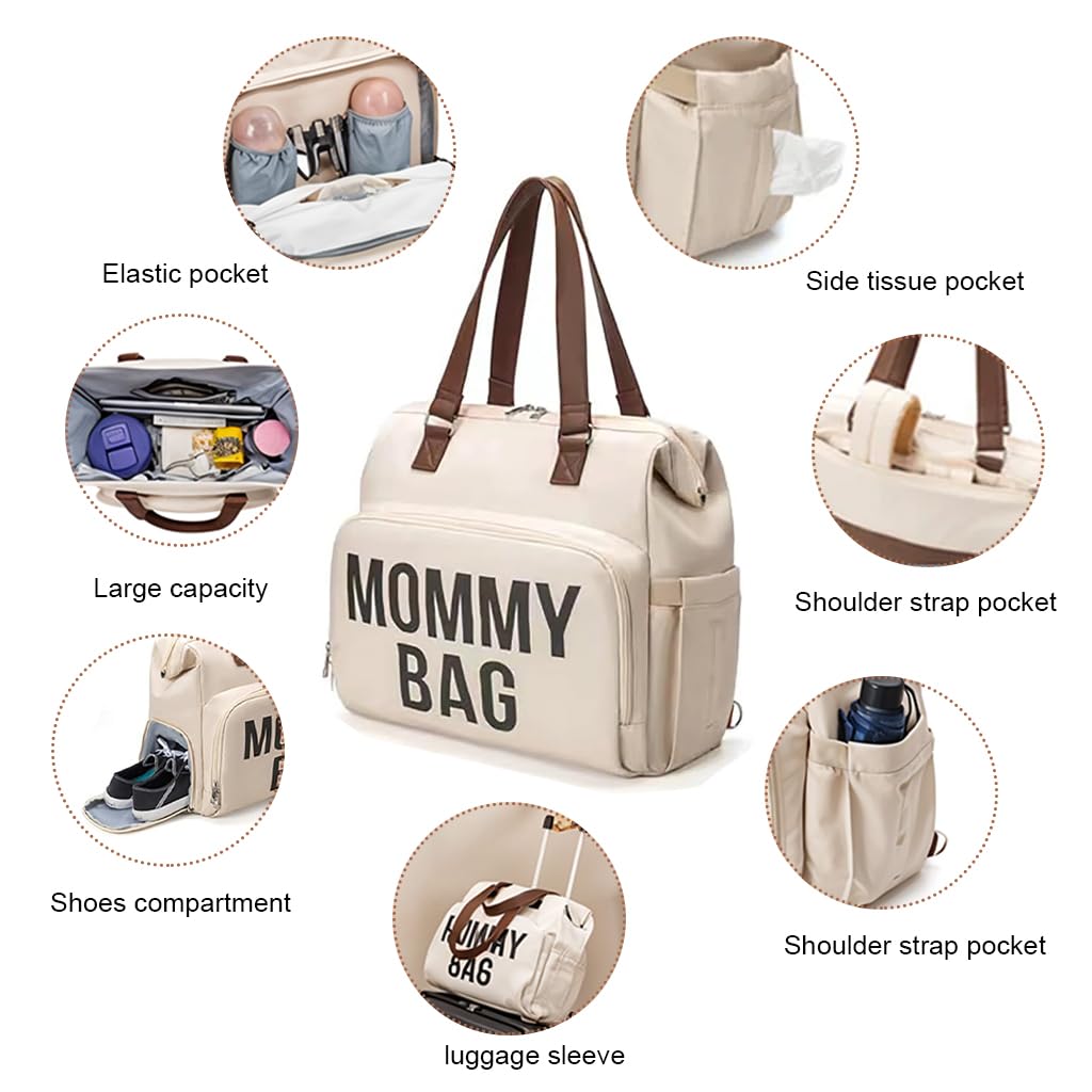 Zibuyu Mommy Diaper Bag Backpack for Travel with Multi Layer Storage and Shoe Compartment | Waterproof Oxford Cloth Tote for Baby Essentials