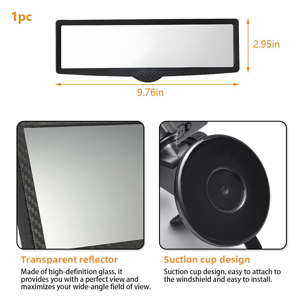 STHIRA Car Rear View Mirror for Wide Angle Visibility with 360 Adjustable Suction Mount 248x75mm | Universal Fit for Cars SUVs and Trucks