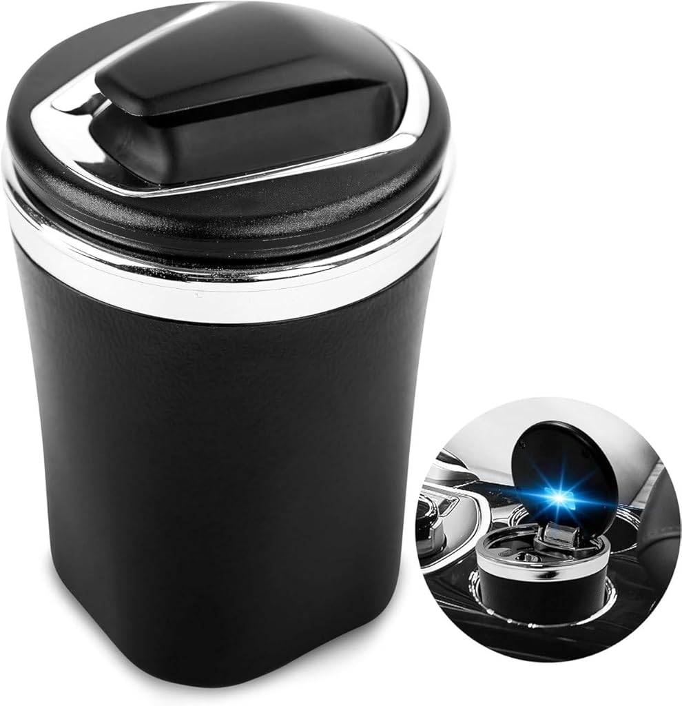 STHIRA® Car Ashtray Ceramic Liner Four Vehicle Ashtray With Lid Portable Smell Proof Led Automobile Cup Holder Accessories For Indoor or Outdoor