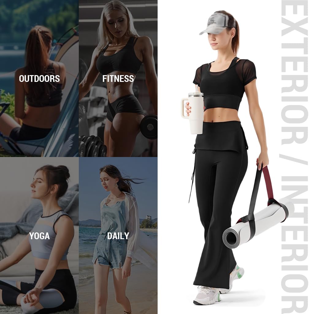 SANNIDHI Women’s Yoga Top with Built‑in Medium Support Sports Bra and Mesh Long Sleeves | Black Activewear for Fitness and Pilates