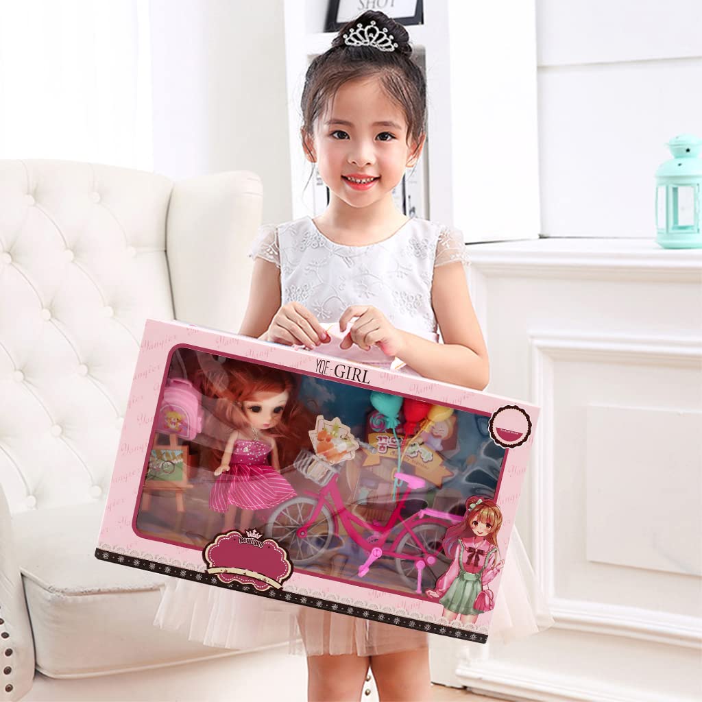 PATPAT Doll Set for Girls with 6 in Doll and Bicycle Prop featuring Flexible Joints | Pink Gift Box