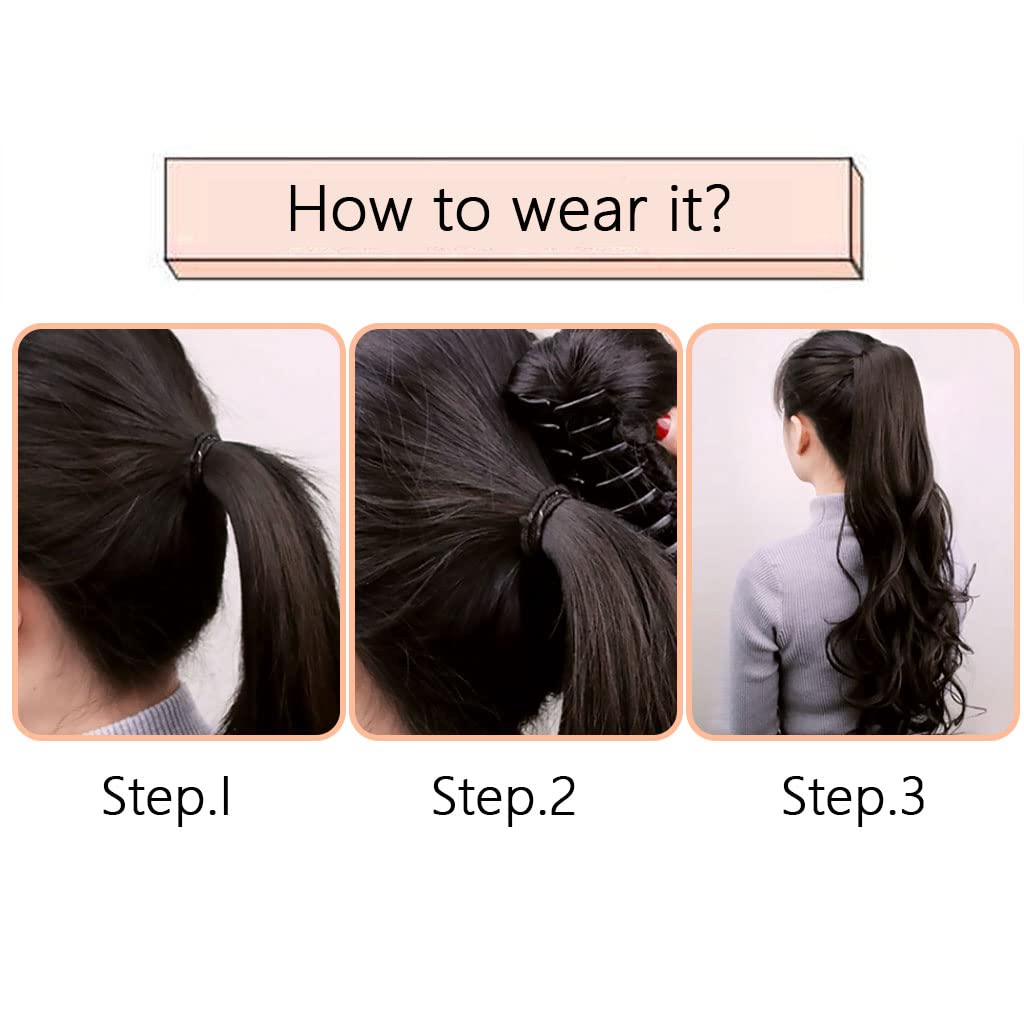 MAYCREATE Long Ponytail Hair Extension for Women with Clip Claw | 22 Inch Brown Synthetic Curly Hairpiece